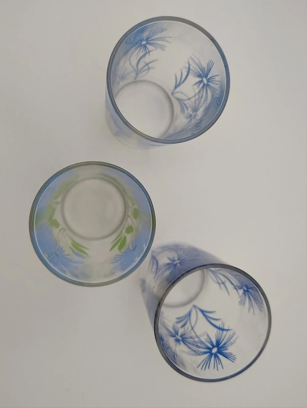 Vintage Hazel Atlas Blue Cornflower & Posy Swanky Swig Tumblers - Set of 3